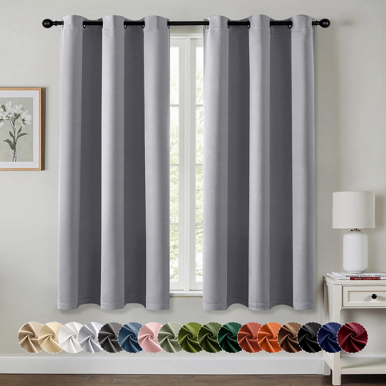 MIULEE blackout curtains front view showing two-panel setup for balanced room darkening