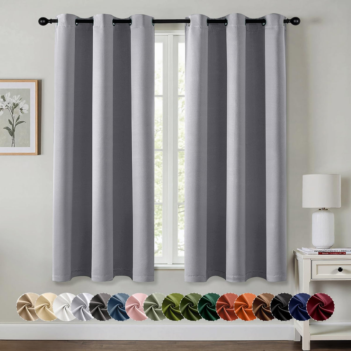 MIULEE blackout curtains front view showing two-panel setup for balanced room darkening
