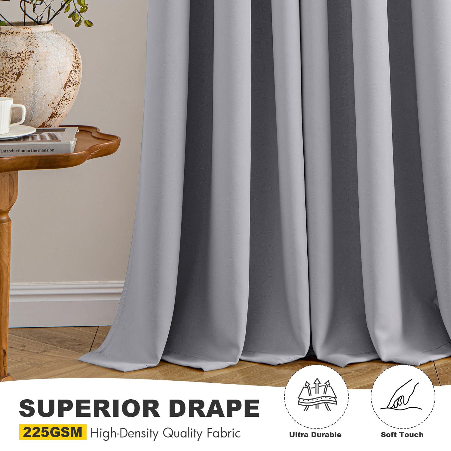 MIULEE living room with curtains reducing glare and softening daylight