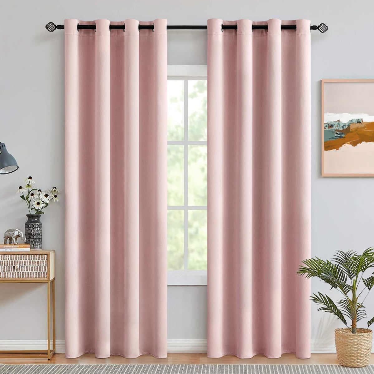 MIULEE light pink curtains on a rod with two panels for privacy and light control.