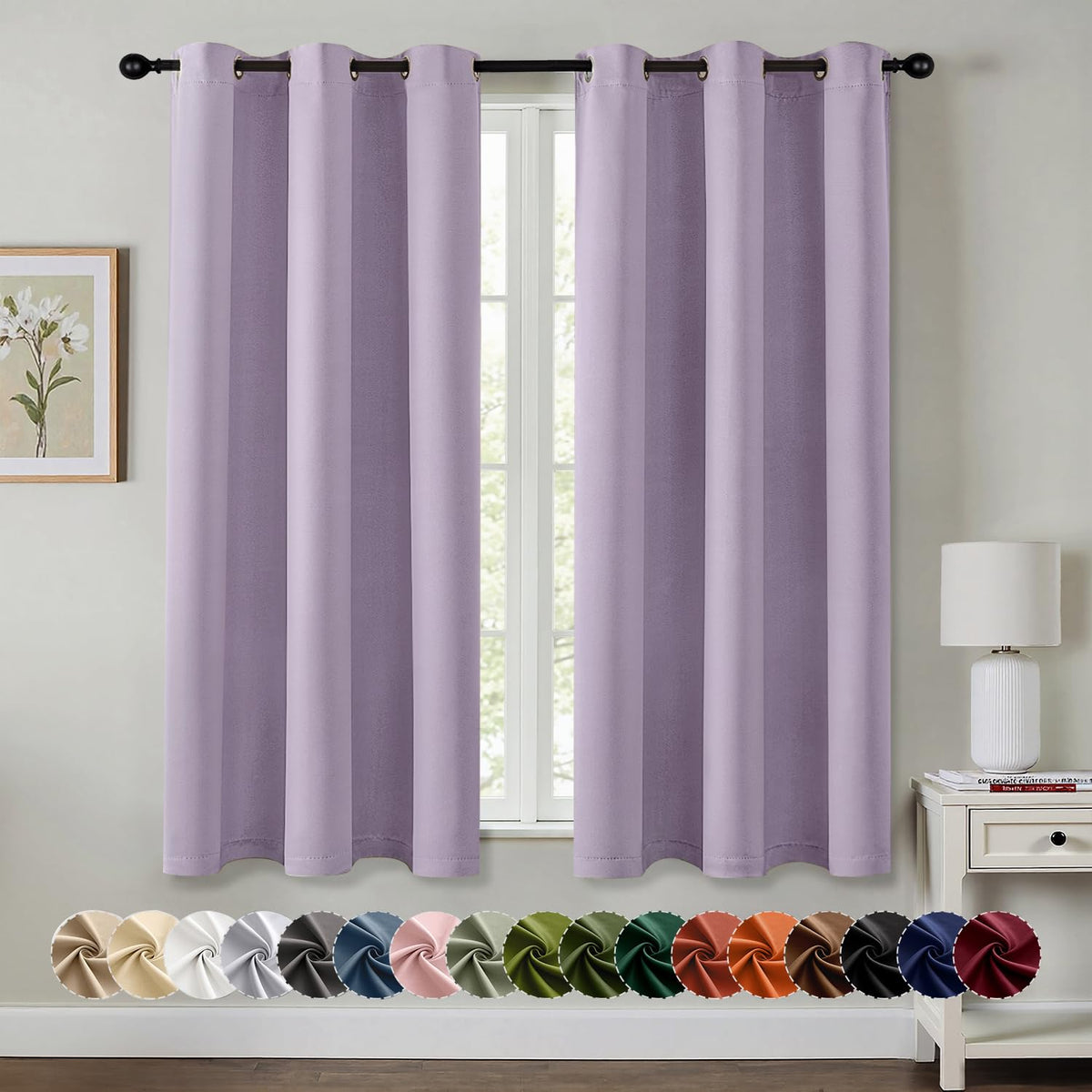 MIULEE Lilac blackout curtains, 2 panels, 40x63 inches, ideal for bedroom privacy and style.