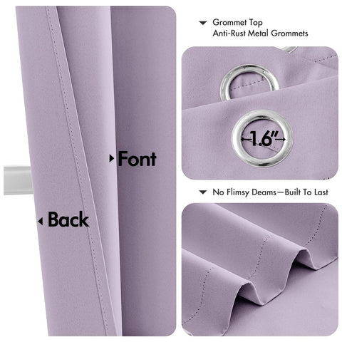 MIULEE Lilac blackout curtains block light for movie nights and daytime privacy.