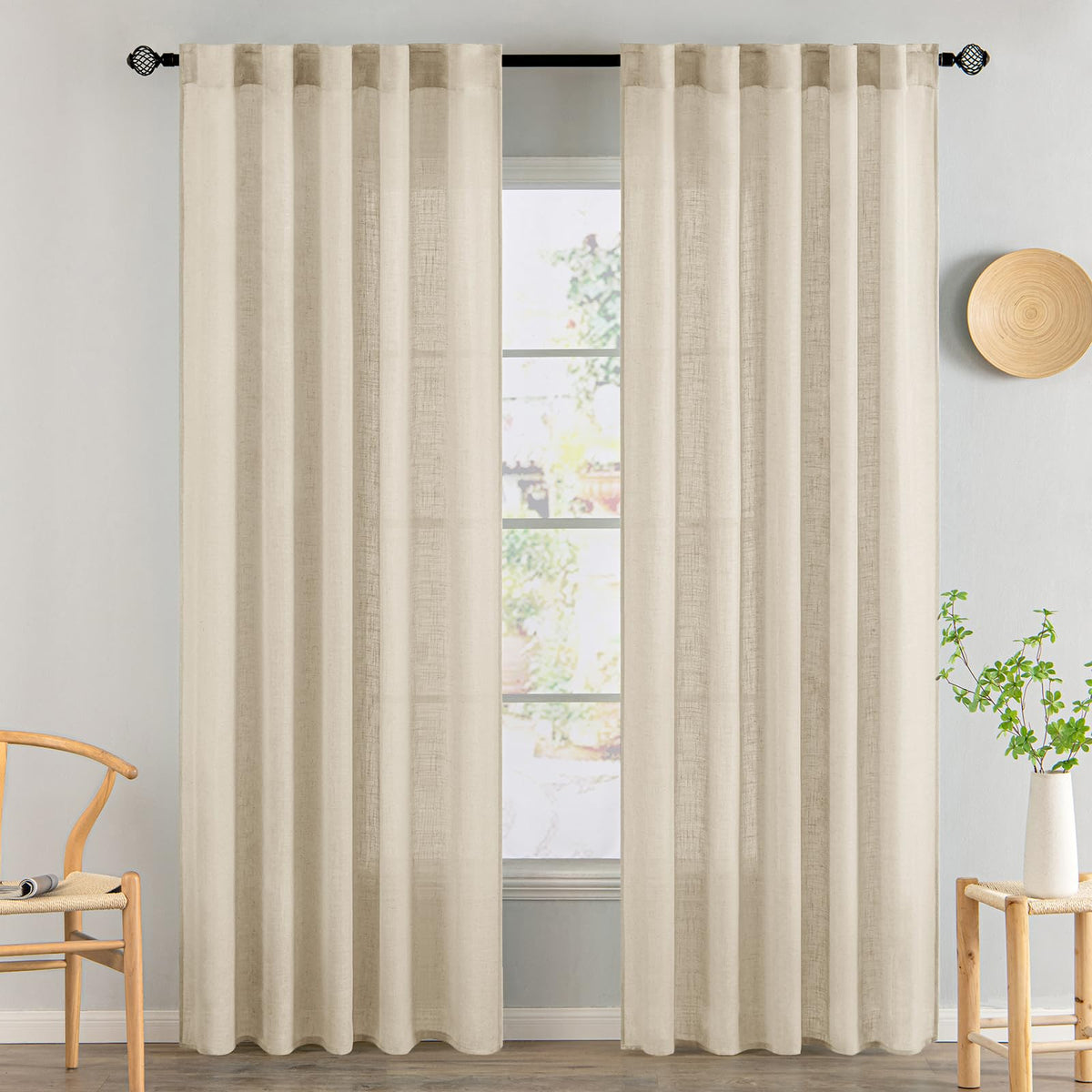 MIULEE linen curtains back tab and rod pocket for versatile hanging and privacy.