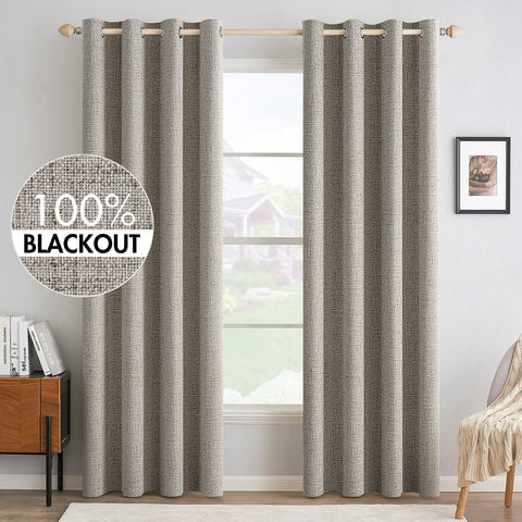 MIULEE linen blackout curtains in greige darken bedrooms for daytime sleepers