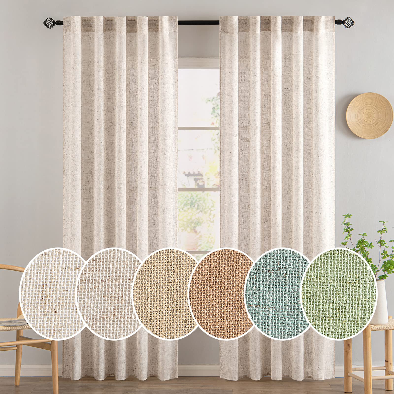 MIULEE linen curtains rod-pocket and back-tab design demonstrates versatile hanging options
