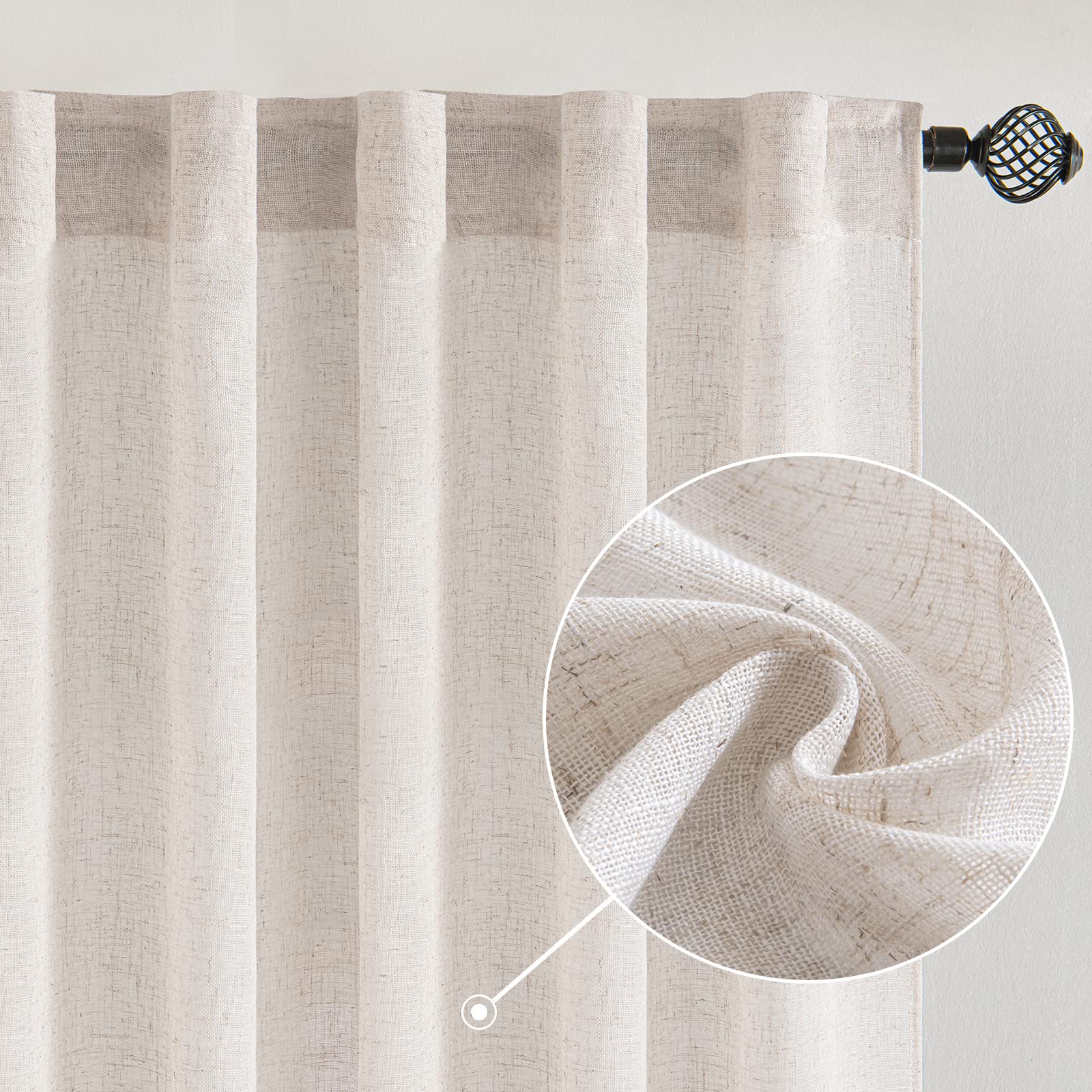 MIULEE linen curtains with rod pocket and back tab top for easy hanging