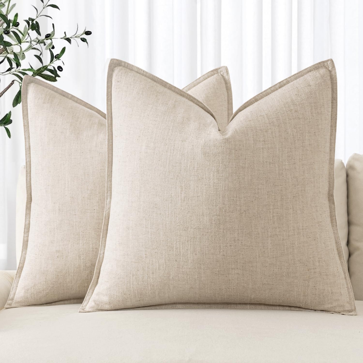MIULEE linen euro sham front view in natural beige, ideal neutral sofa accent