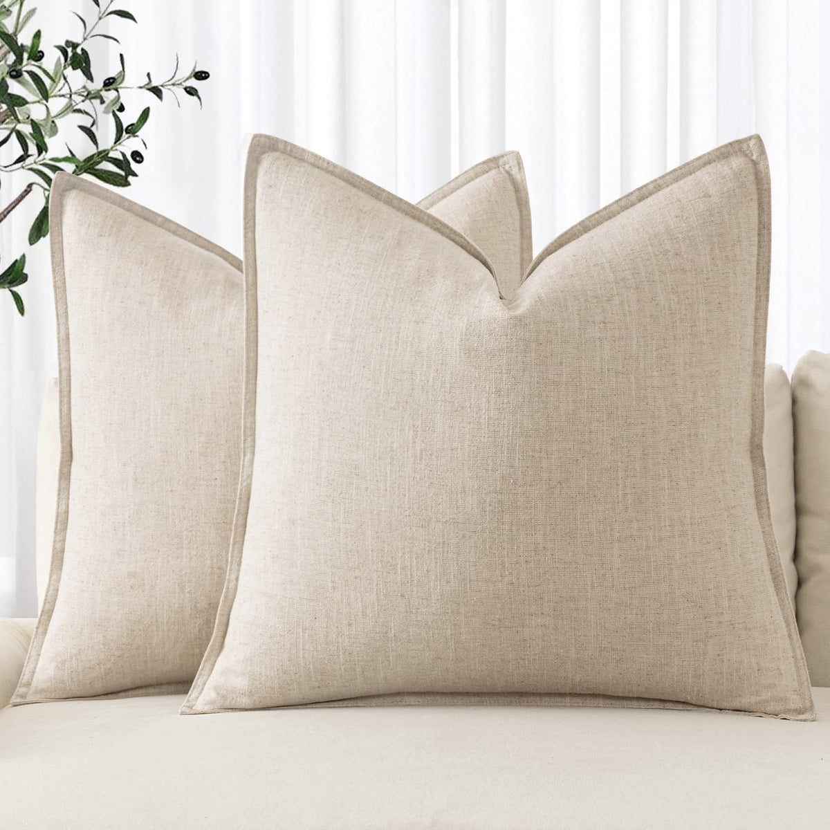 MIULEE linen euro sham front view in natural beige, ideal neutral sofa accent