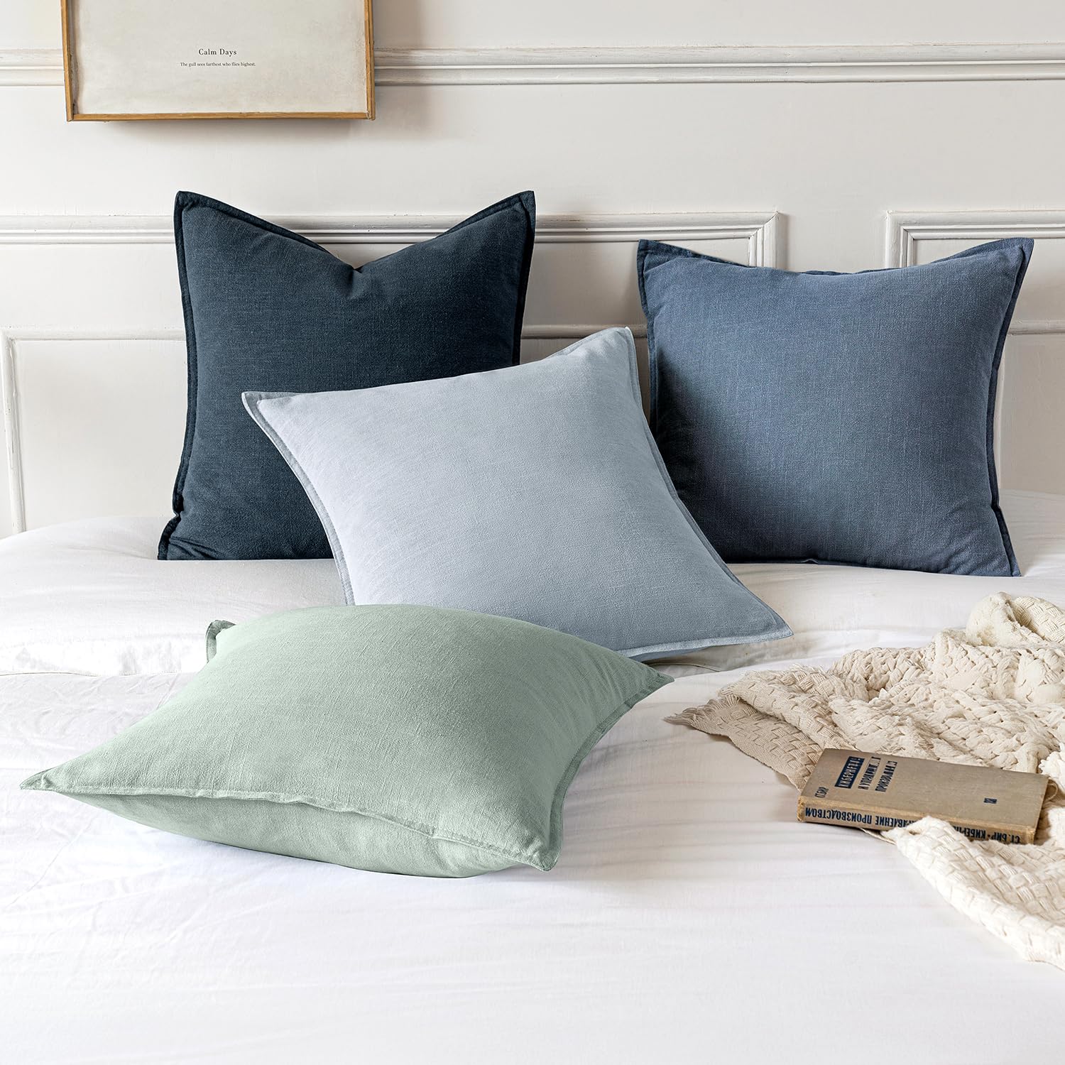 MIULEE pack of 2 linen pillow covers in Blue Ashes for versatile decor.