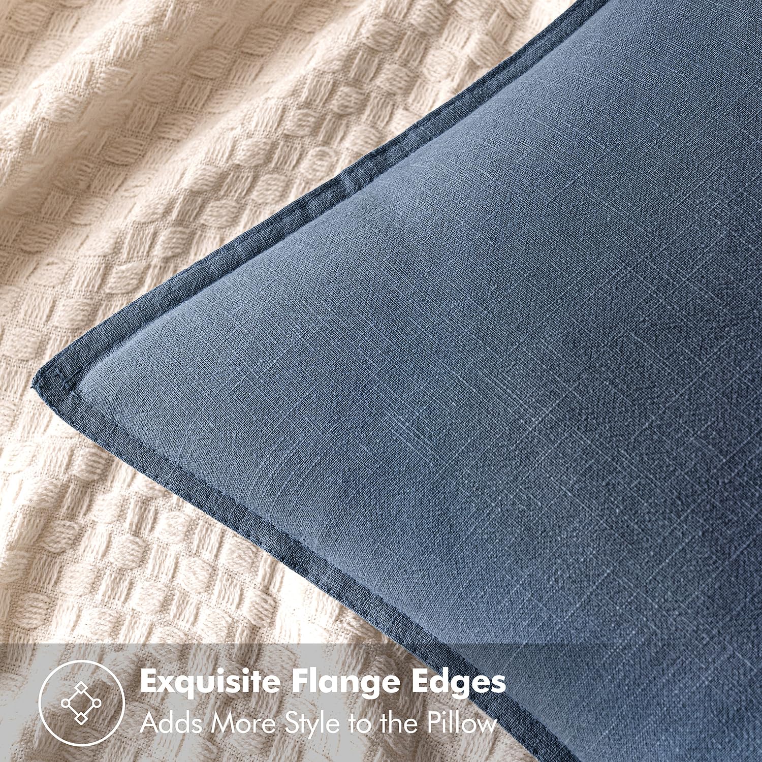 MIULEE Blue Ashes linen pillow cover texture close-up, soft and breathable.