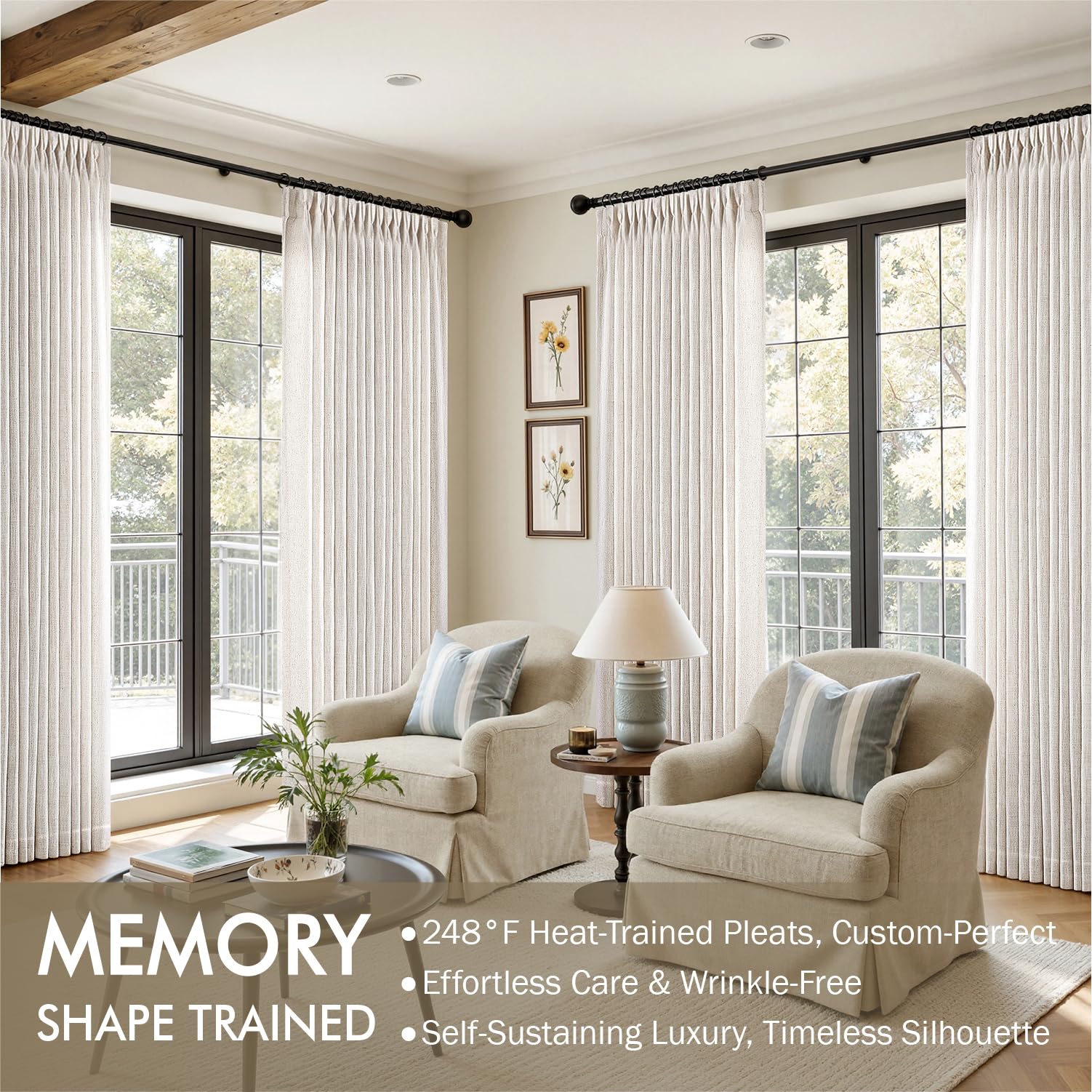 MIULEE linen-texture curtain close-up showing thick 380 GSM fabric.