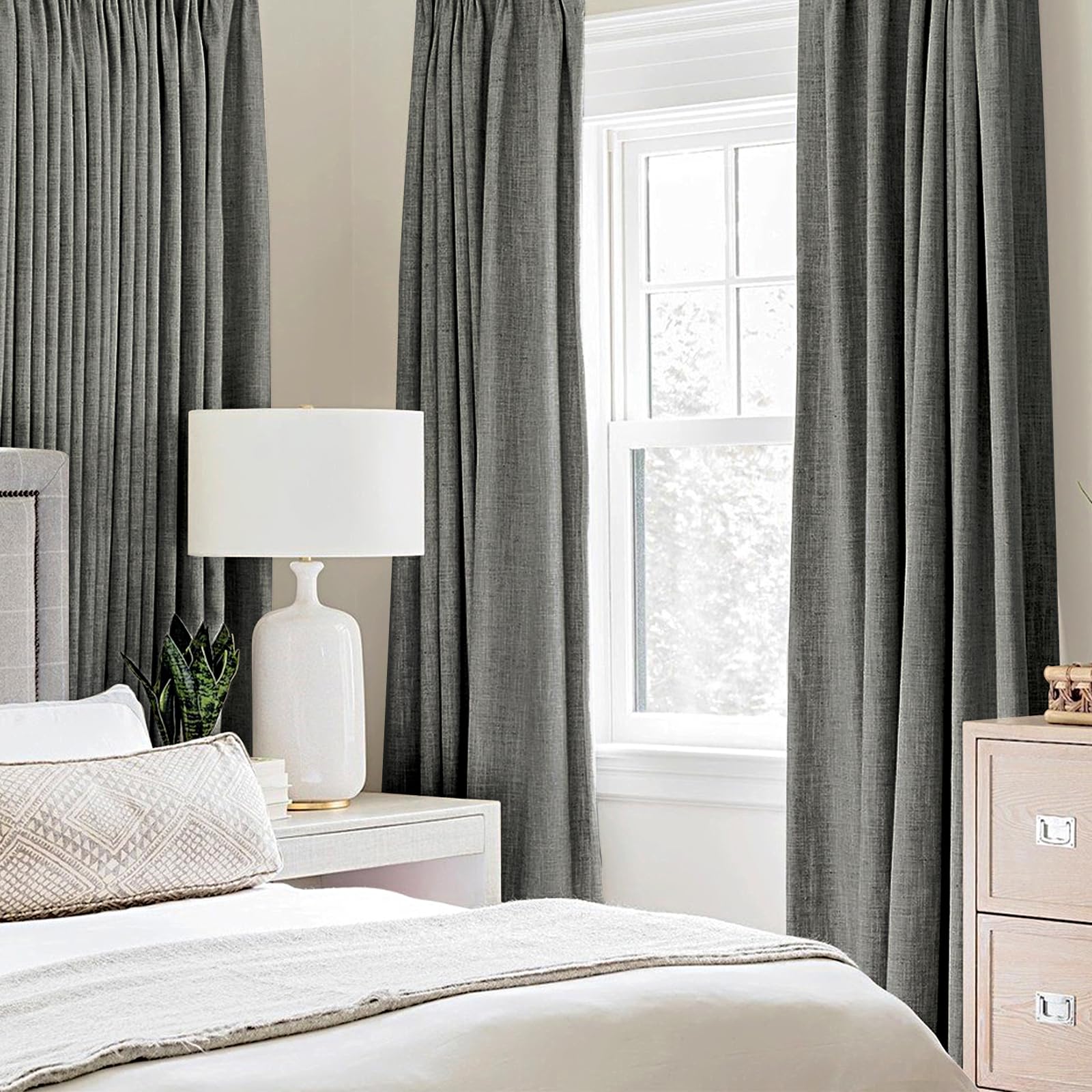 MIULEE dark grey blackout curtains eight-grommet panel ready for easy hanging.