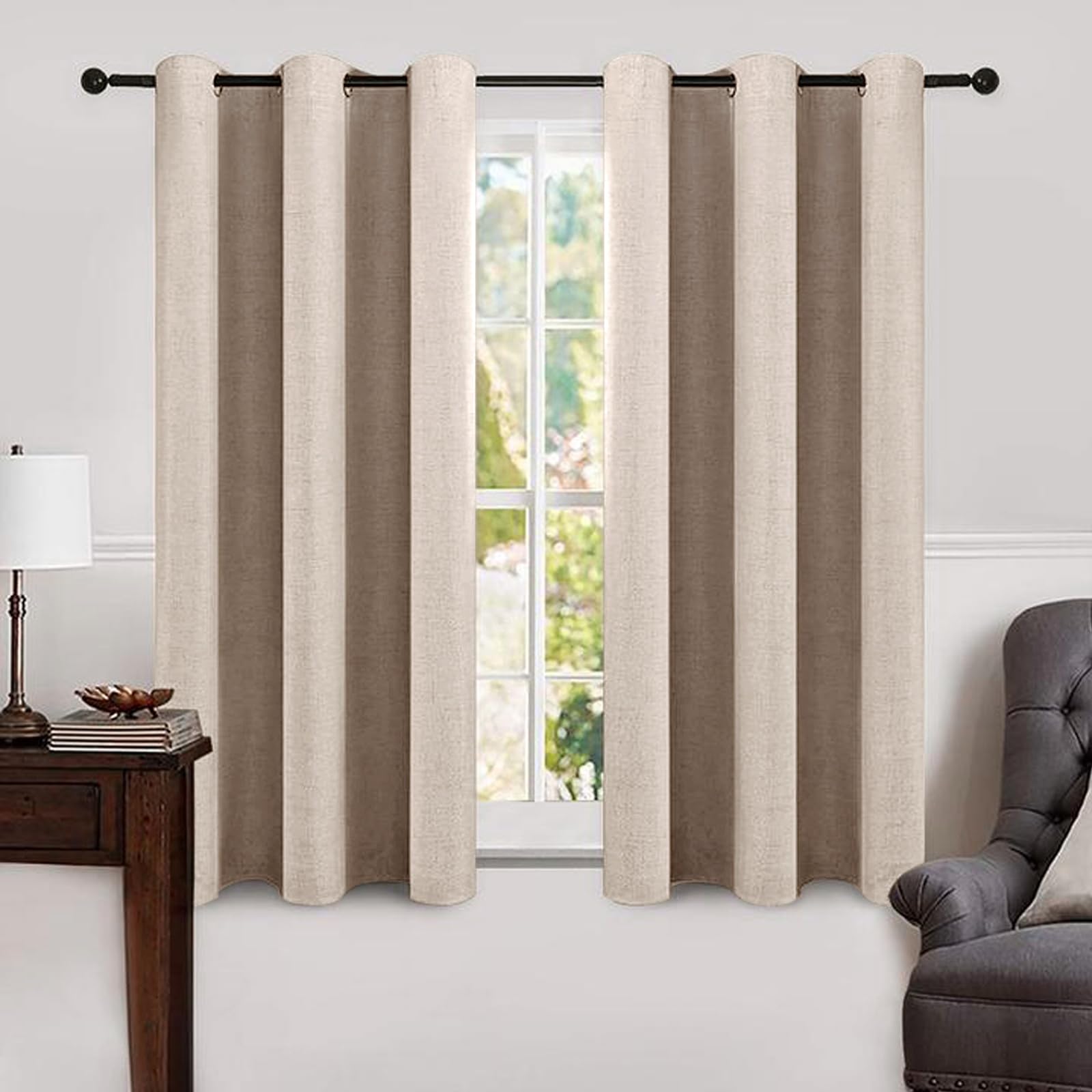 MIULEE linen texture curtains in natural beige frame a window for cozy privacy.