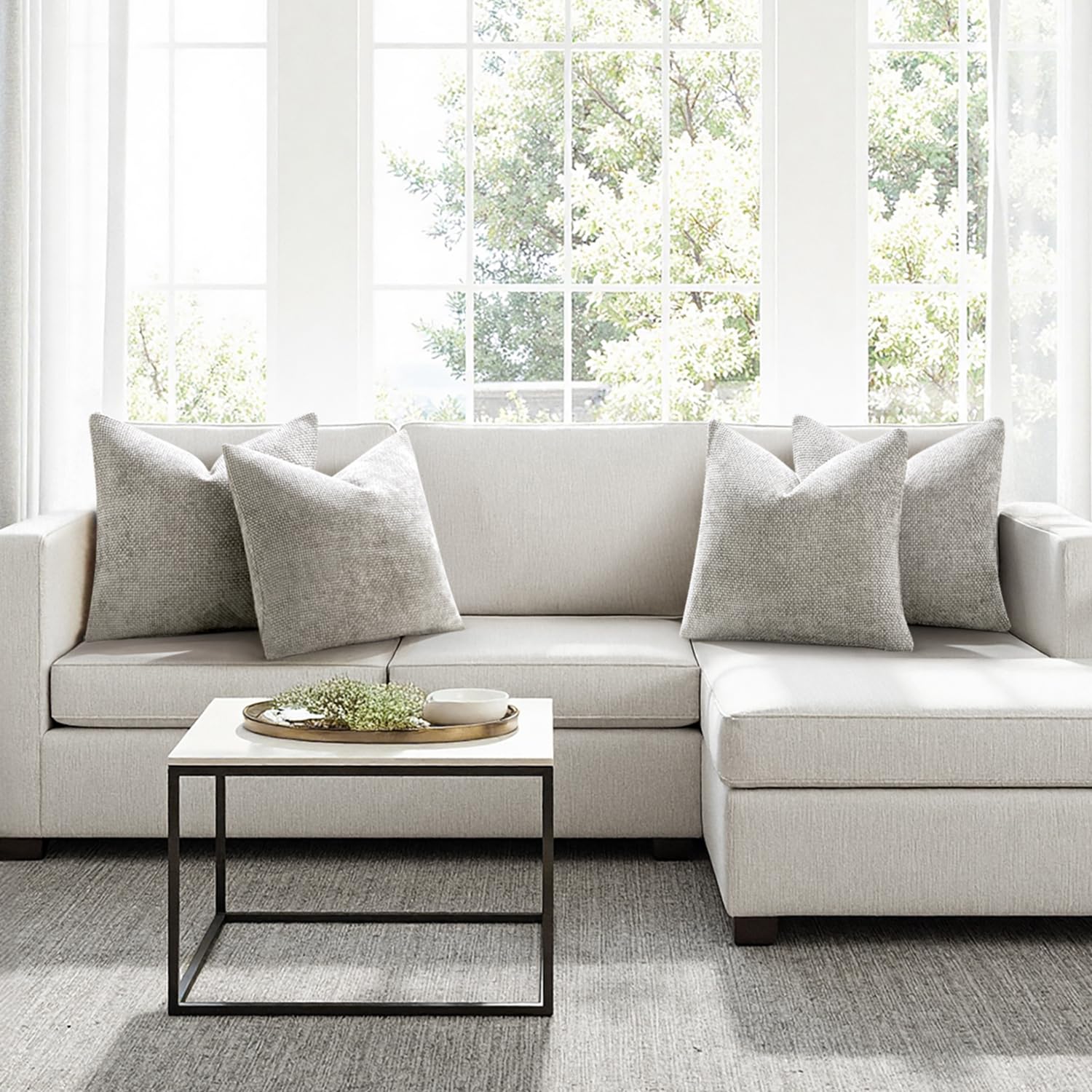 MIULEE living room decor setup featuring neutral gray cushions