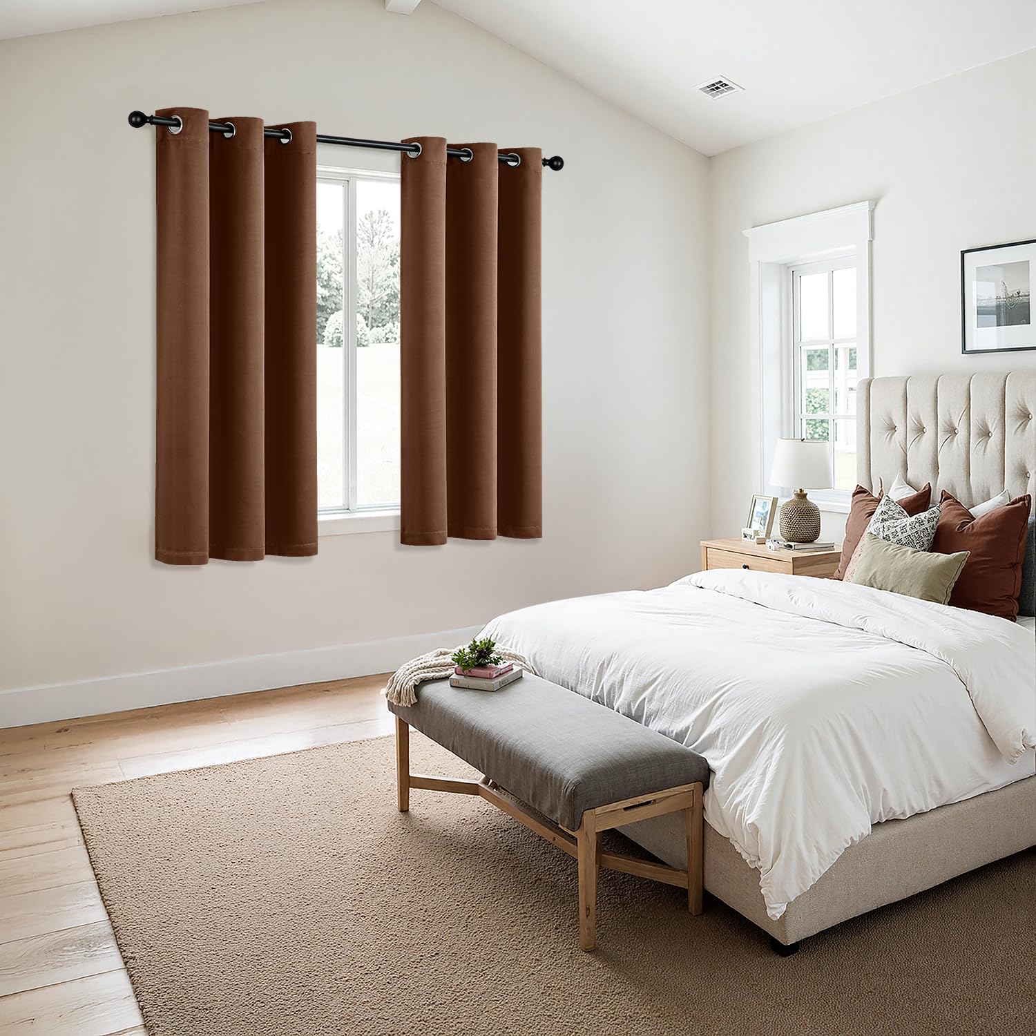 MIULEE mocha brown blackout curtains draped to reveal smooth drape