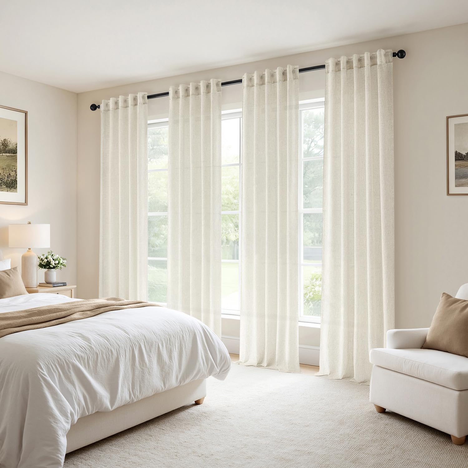 MIULEE natural linen curtains with back tab for adjustable pleats and versatile styling.