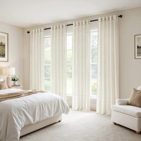 MIULEE natural linen curtains with back tab for adjustable pleats and versatile styling.