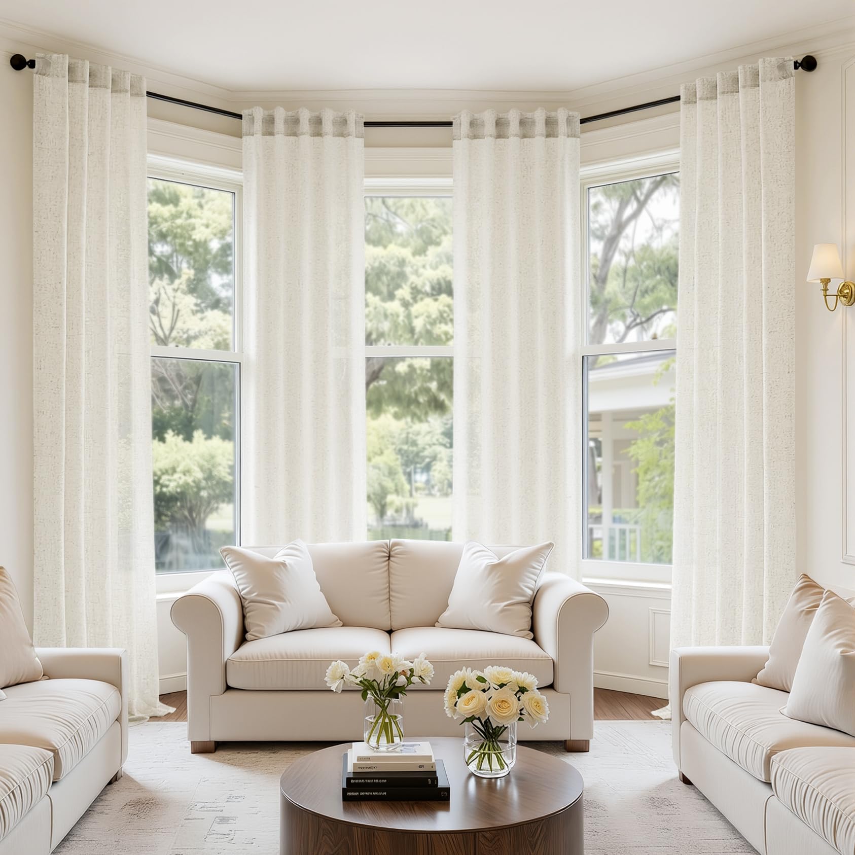 MIULEE natural linen curtains with rod-pocket for a sleek, easy installation.