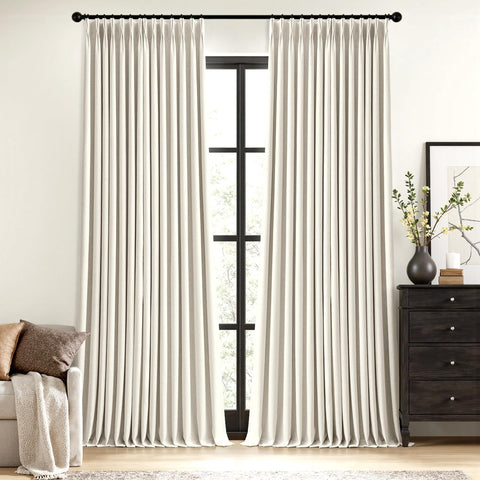 MIULEE natural pinch-pleated curtain panel blocks light and adds textured warmth.