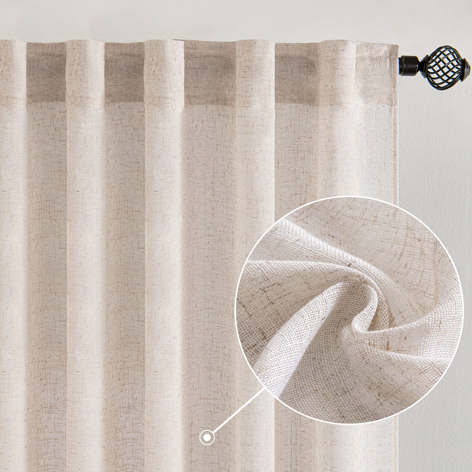 MIULEE natural white linen curtains 72 inch length diffuse soft light and subtle privacy