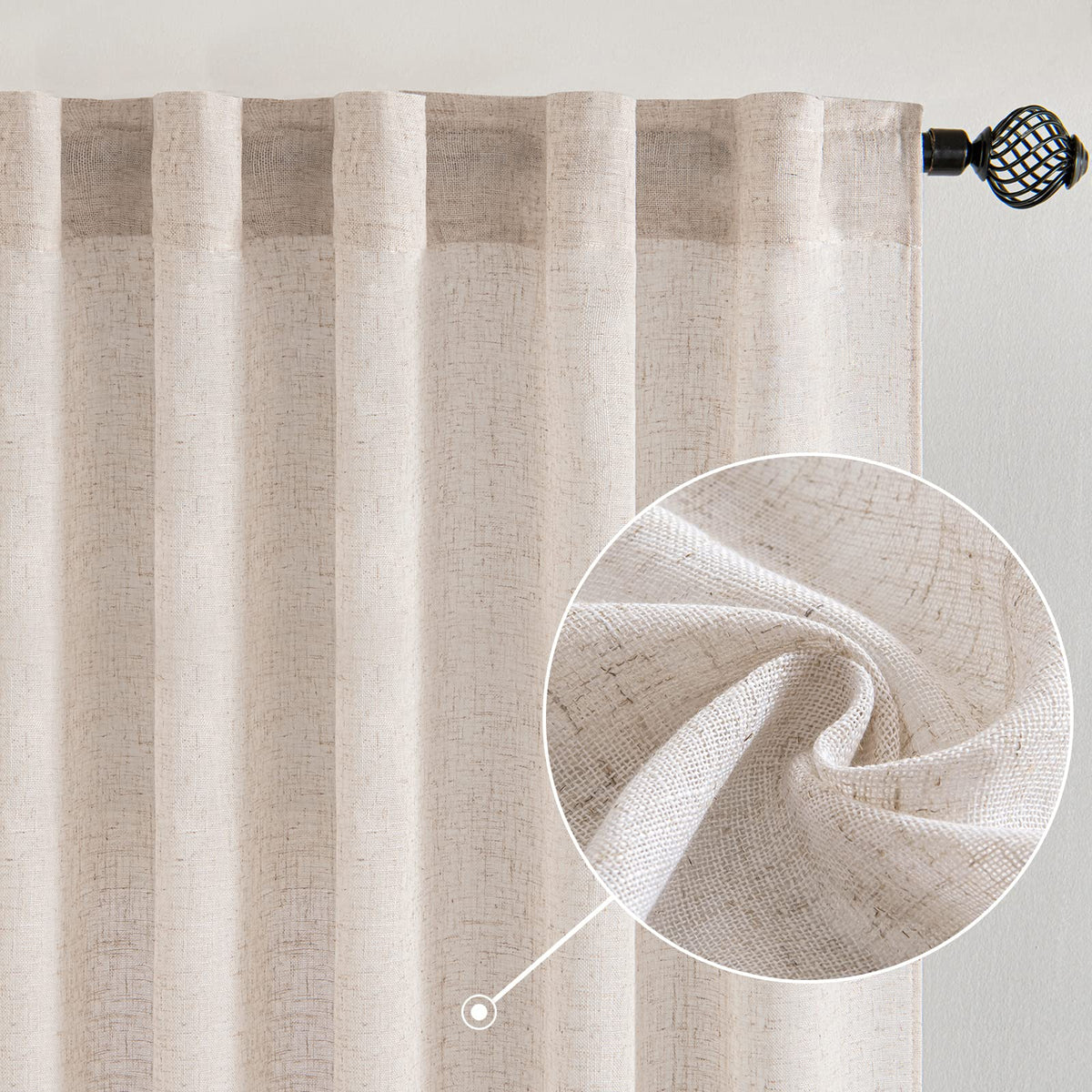 MIULEE natural white linen curtains close-up shows rich weave texture for premium look