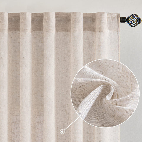 MIULEE natural white linen curtains front view with soft light diffusion