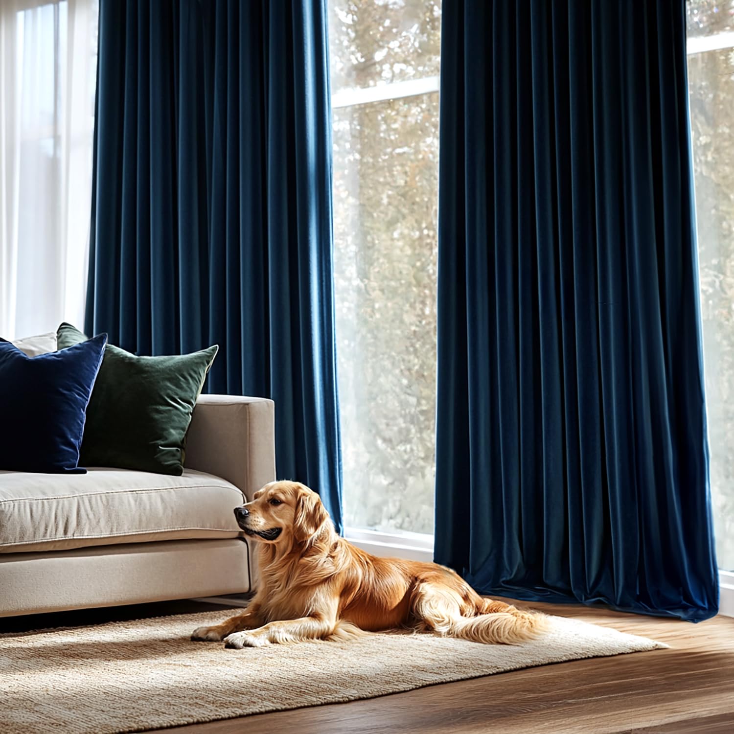 MIULEE Navy Blue Velvet Curtains set of 2 panels for quick room update.