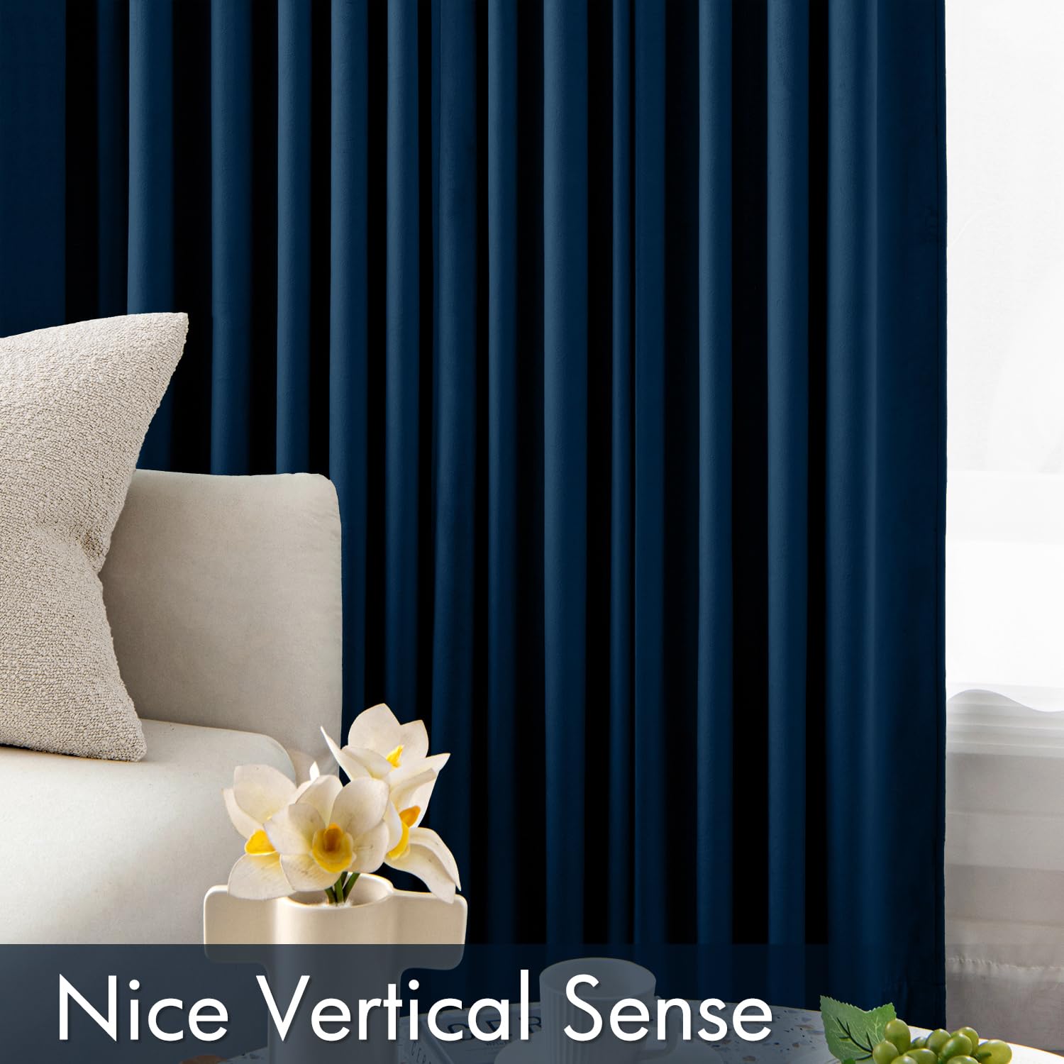 MIULEE Navy Blue Velvet Curtains luxurious fabric elevates living room ambiance.