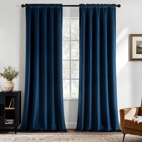 MIULEE Navy Blue Velvet Curtains rod-pocket installation for quick setup.