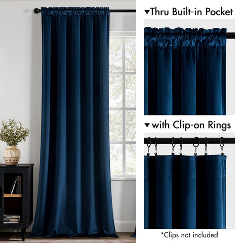 MIULEE Navy Blue Velvet Curtains room-darkening for privacy.