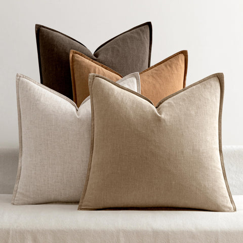 MIULEE neutral brown linen pillow cover front view elevating living room decor with natural texture