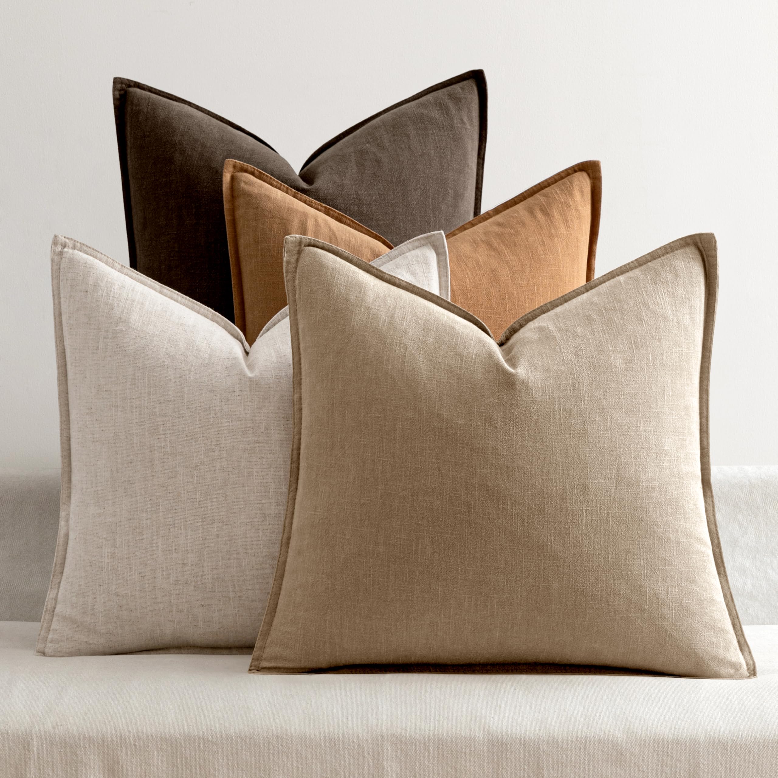 MIULEE neutral brown linen pillow cover close-up texture for breathable, cozy living room décor.
