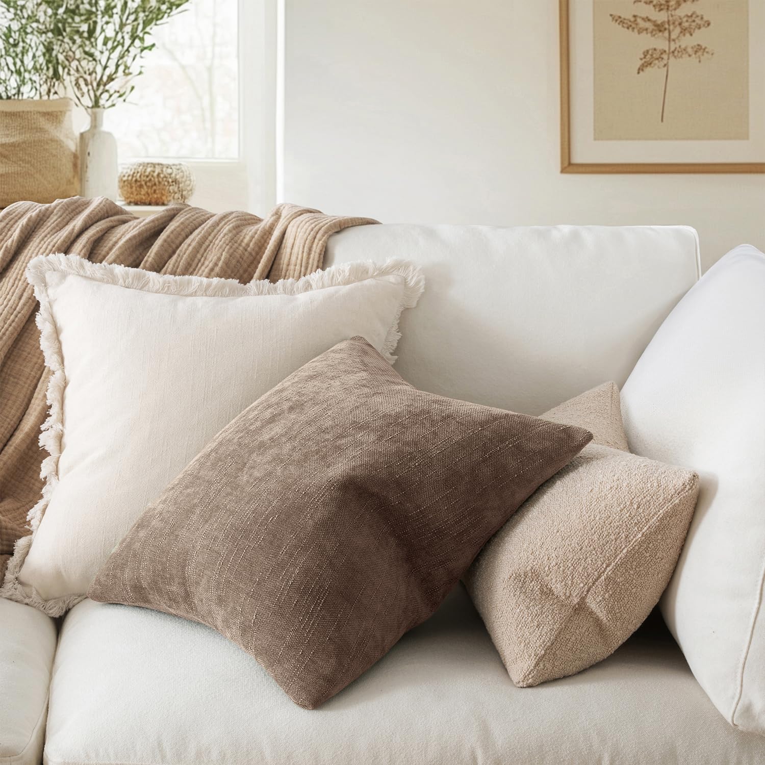 MIULEE neutral farmhouse pillow cover 24x24 enhances bedroom style