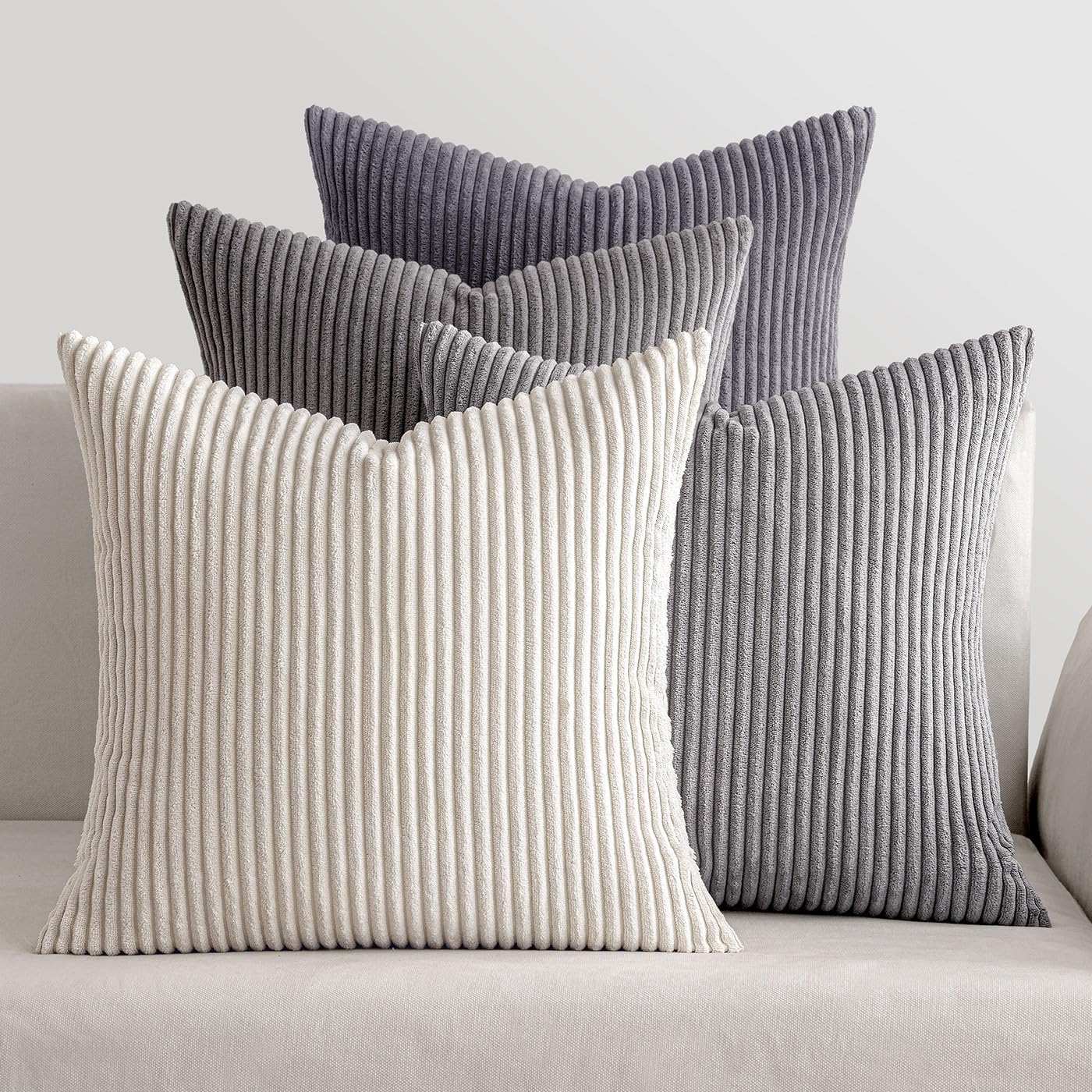 MIULEE neutral grey gradient pillow cover with corduroy texture for modern sofa styling.