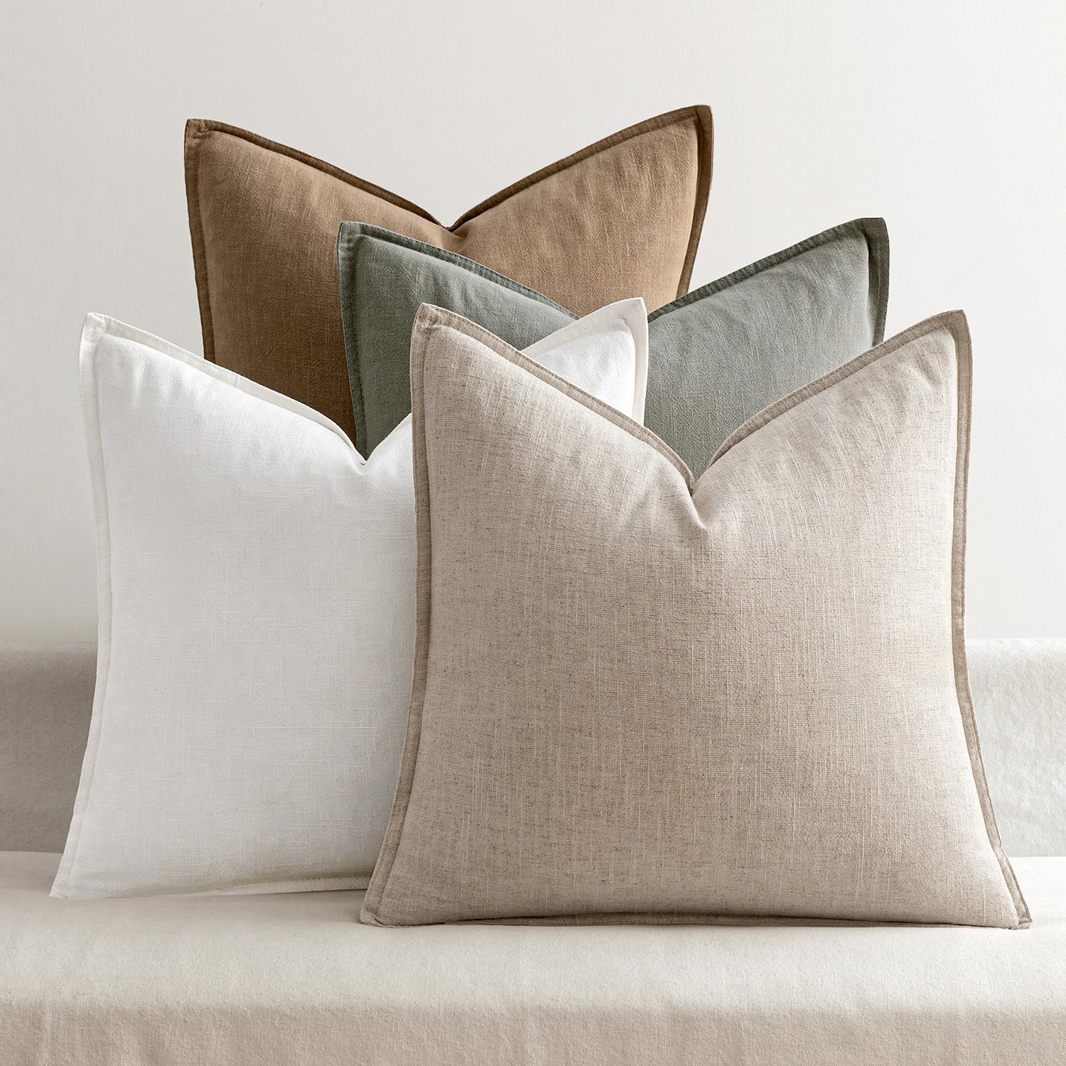 MIULEE neutral linen pillow cover texture close-up shows breathable, soft fabric.