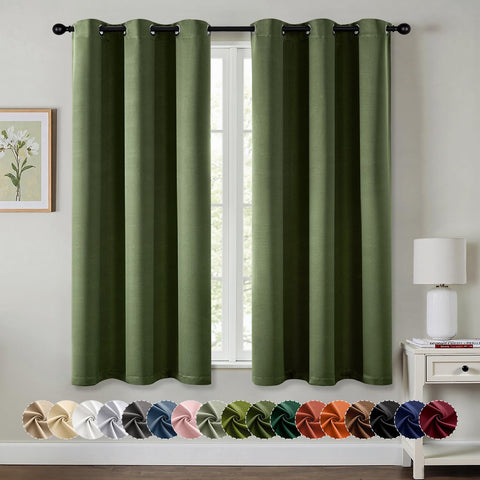 MIULEE olive green blackout curtains 2-panel setup blocks light for deeper sleep