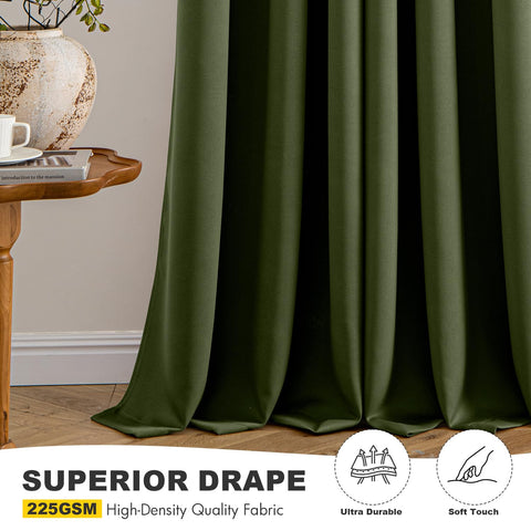 MIULEE olive green blackout curtains in daylight reducing glare
