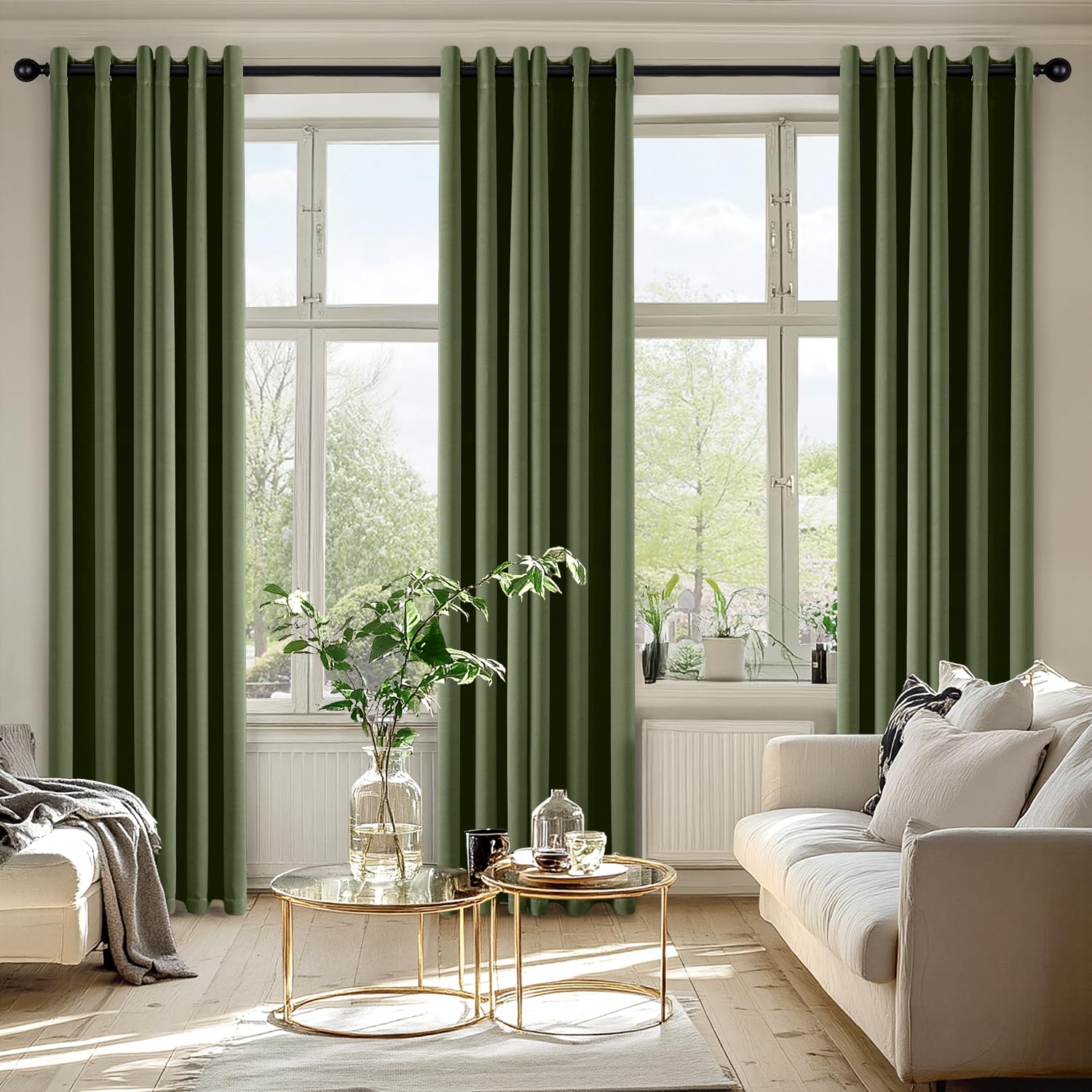 MIULEE olive green blackout curtains displaying durable grommets