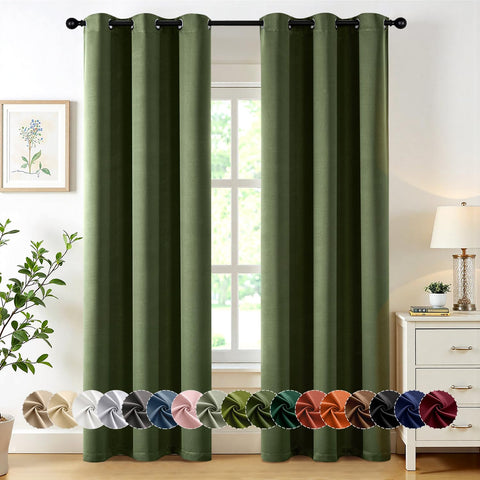 MIULEE olive green blackout curtains hanging in a living room for privacy and light control
