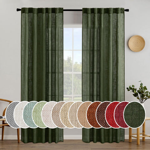 MIULEE olive green linen curtains closeup texture showing rich weave and soft touch