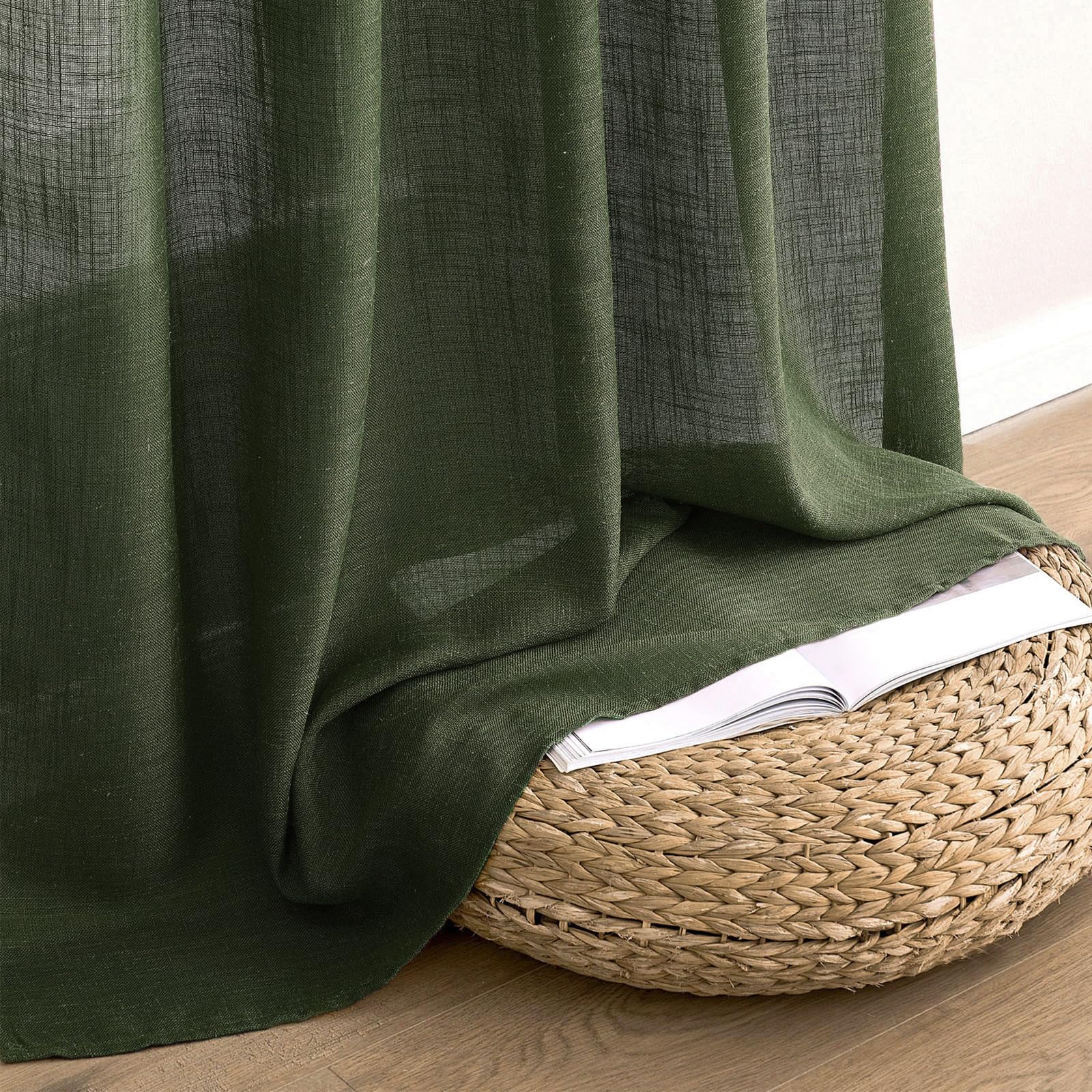 MIULEE olive green linen curtains easy care wash and tumble dry low