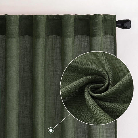 MIULEE olive green linen curtains top rod-pocket and back-tab offer versatile hanging