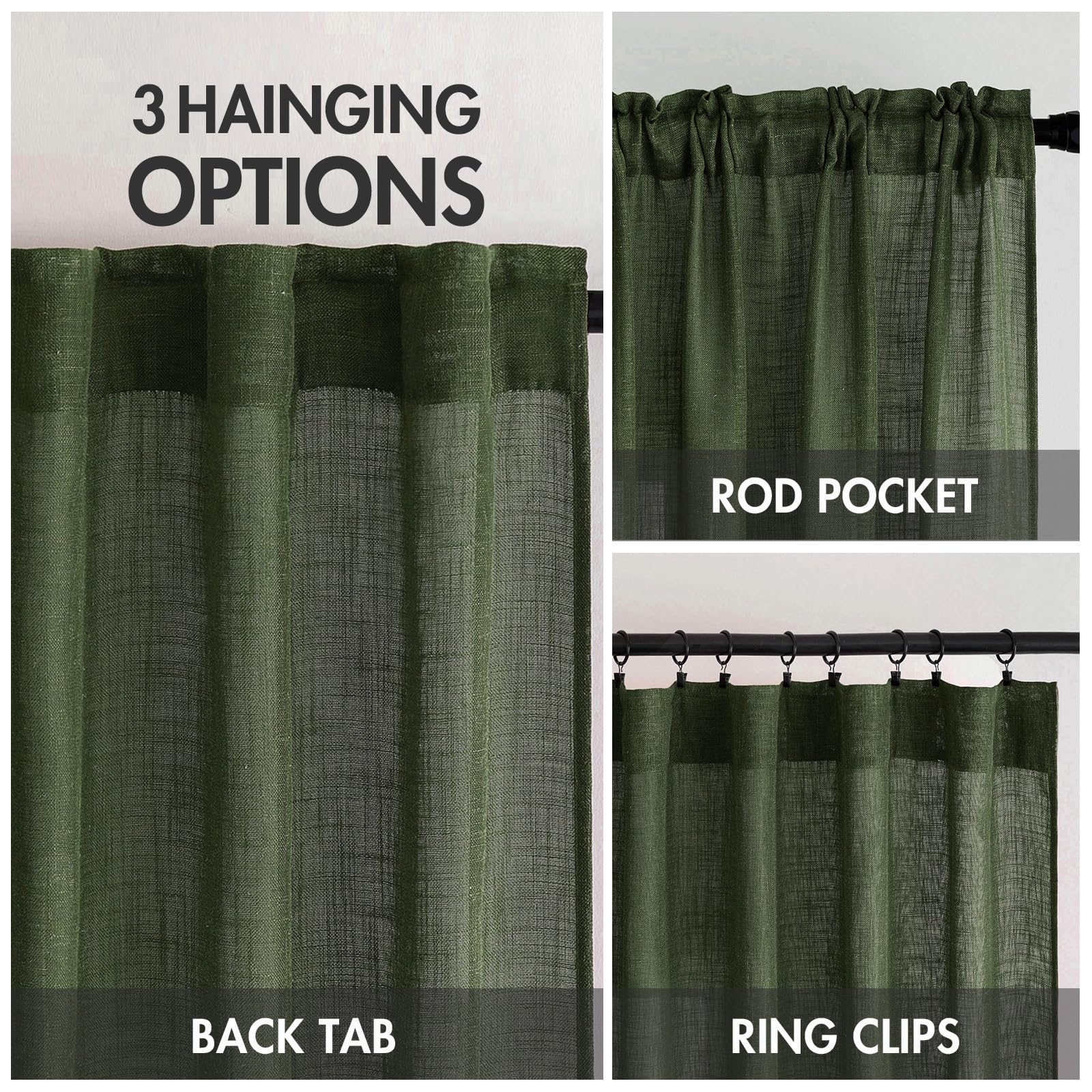 MIULEE olive green linen curtains two-panel set for full window coverage