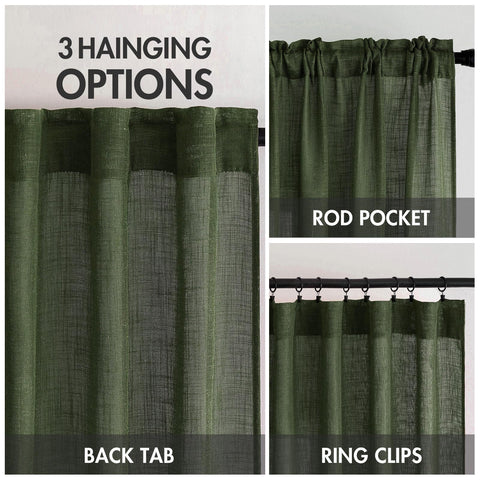 MIULEE olive green linen curtains two-panel set for full window coverage