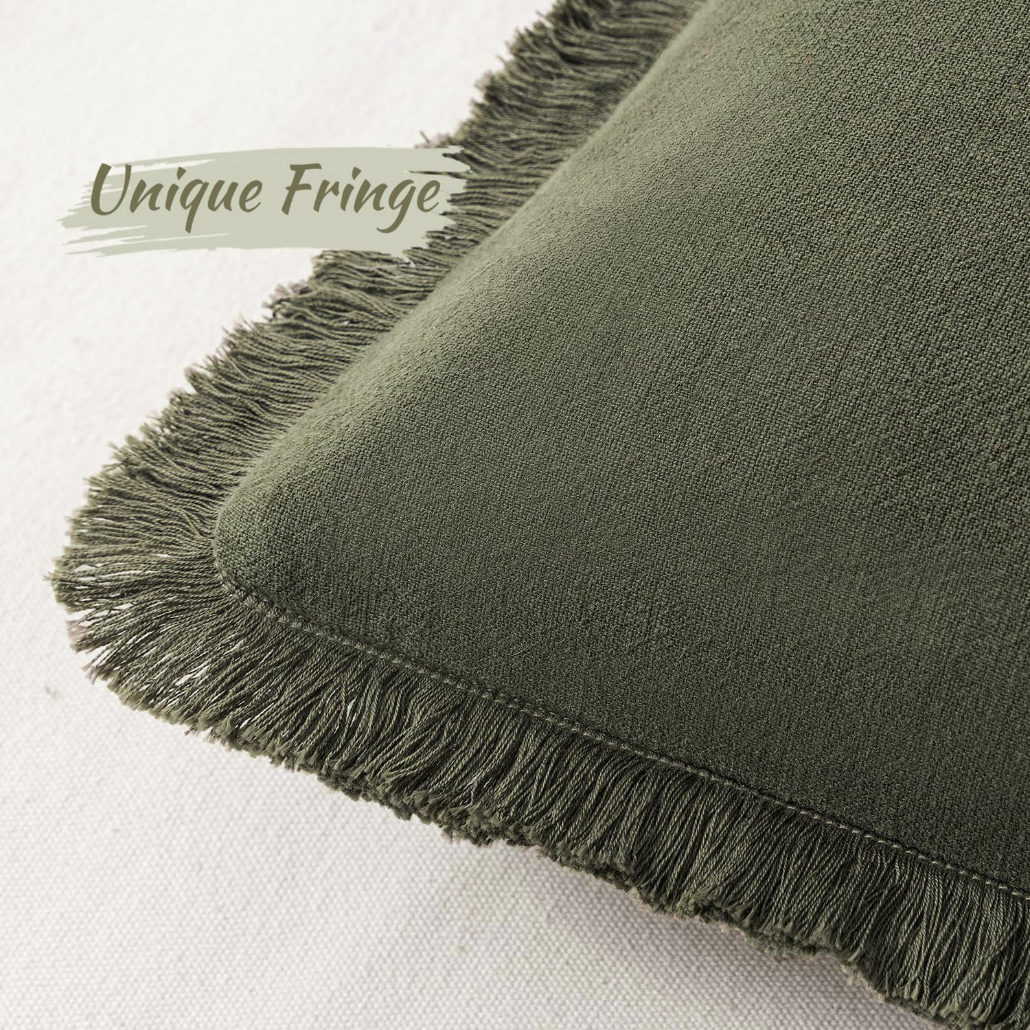 MIULEE olive green linen pillow cover with tassels adds boho charm.