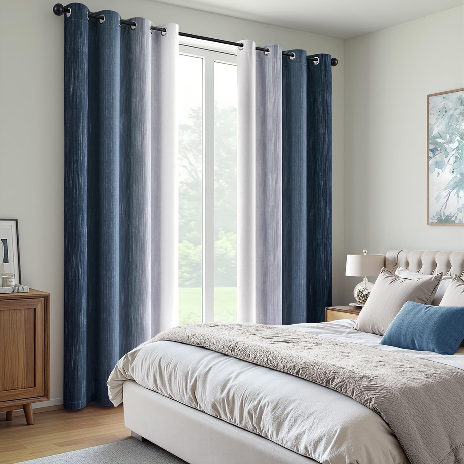 MIULEE Ombre blackout curtains fabric close-up highlighting silky texture and color transition