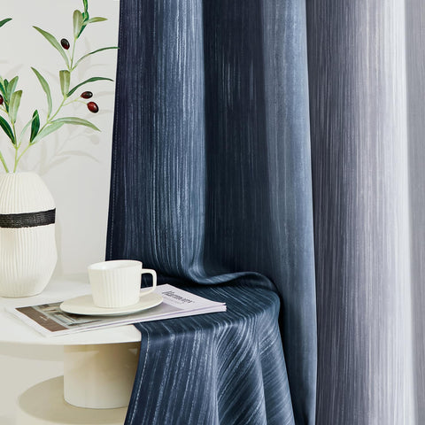 MIULEE Ombre blackout curtains close-up of the silky drape and eyelets