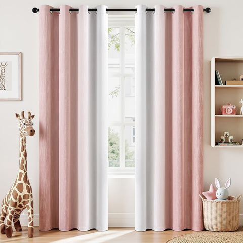 MIULEE Ombre blackout curtains pink to greyish white fabric close-up for texture and ambiance