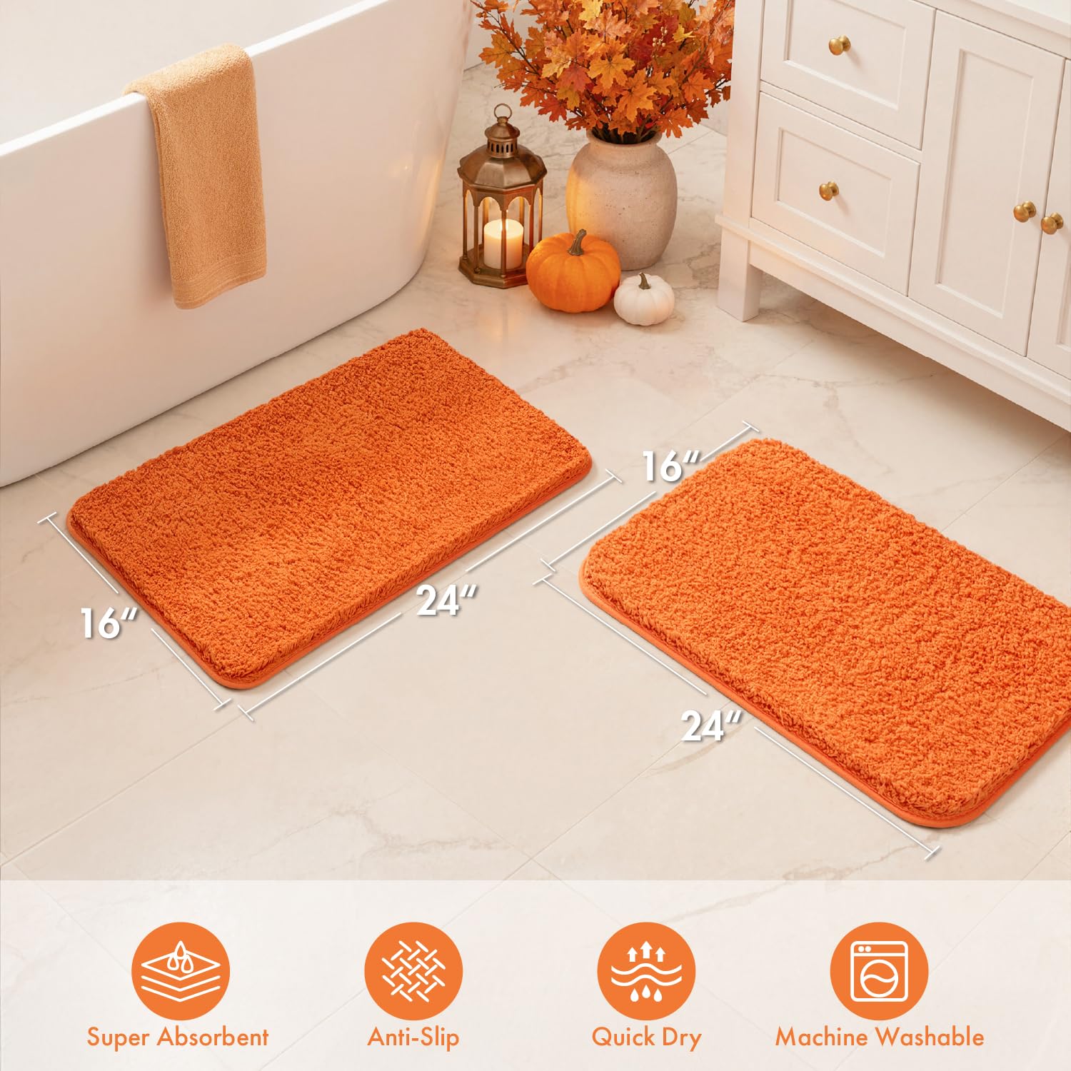 MIULEE orange rug shows ultra-absorbent-quick-dry performance keeps floors dry.