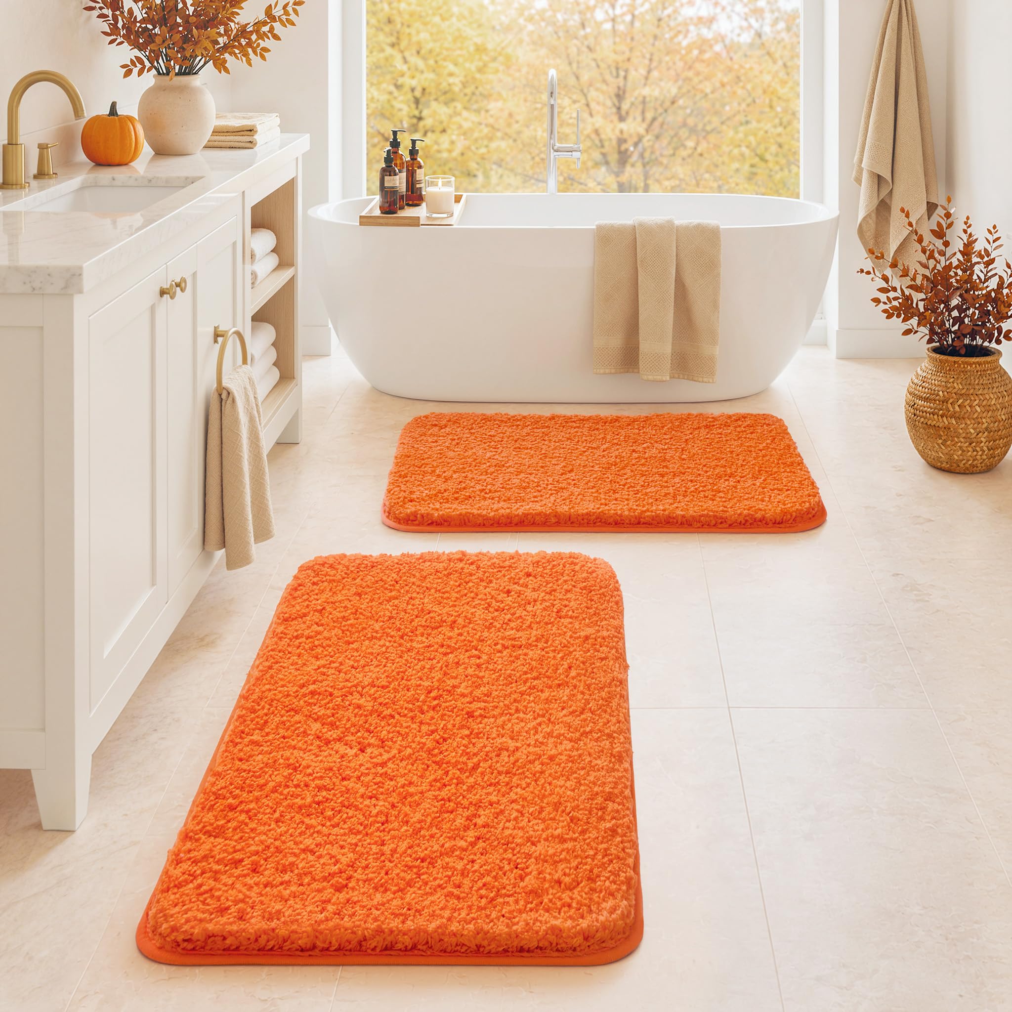 MIULEE orange rug fits bathroom, sink, and entryways for versatile styling.